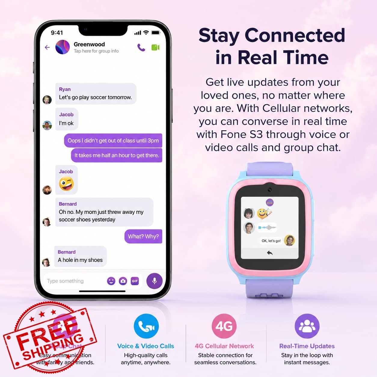 myFirst Fone S3+ Kids Smart Watch Cotton Candy