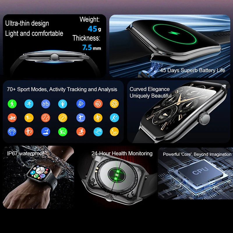 BOXUXING Smart Watch for OPPO AMOLED HD Screen Bluetooth Call Heart Rate