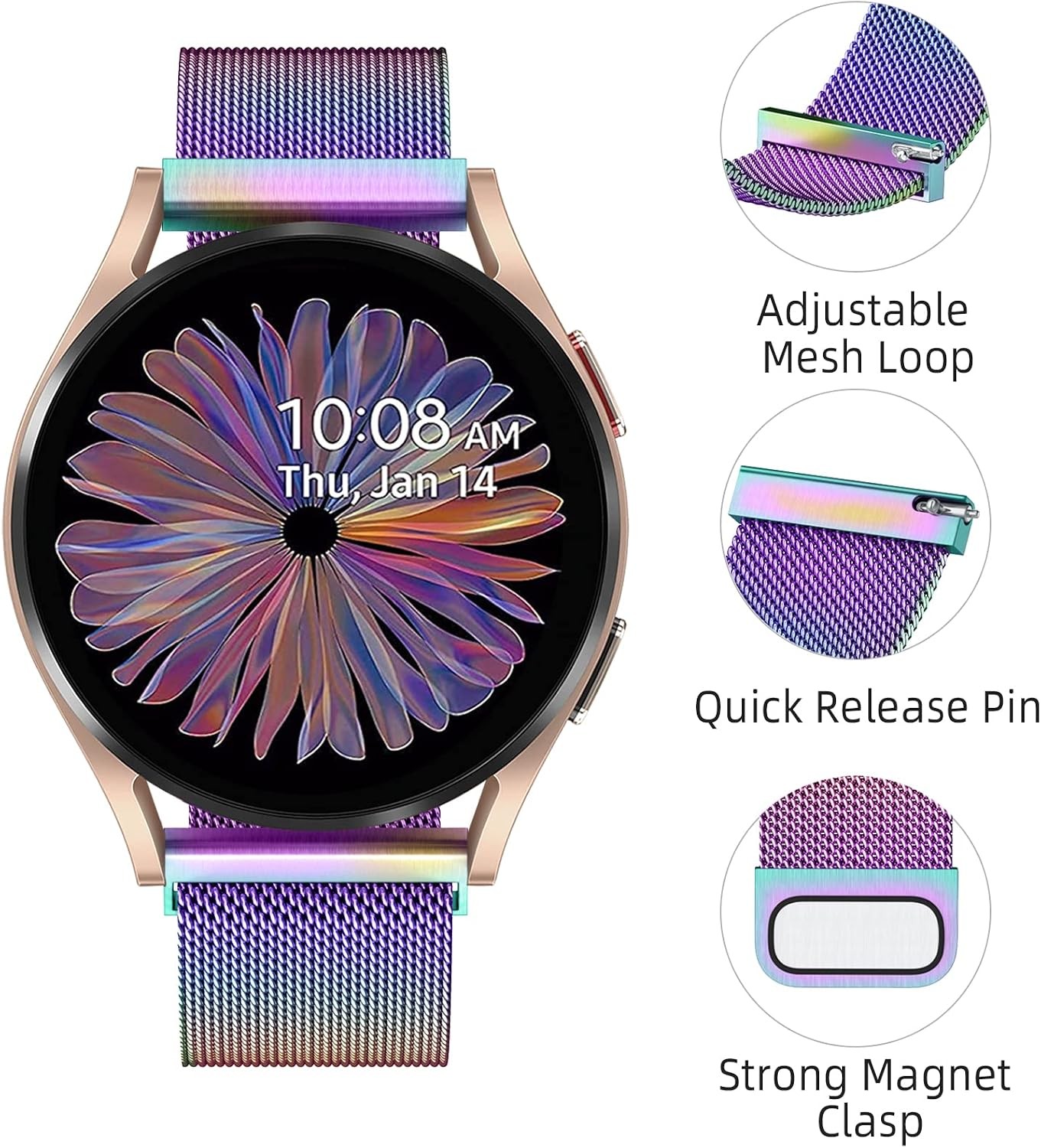 Colorful Magnetic Metal Band for Samsung Galaxy Watch 40mm 44mm Compatible Strap
