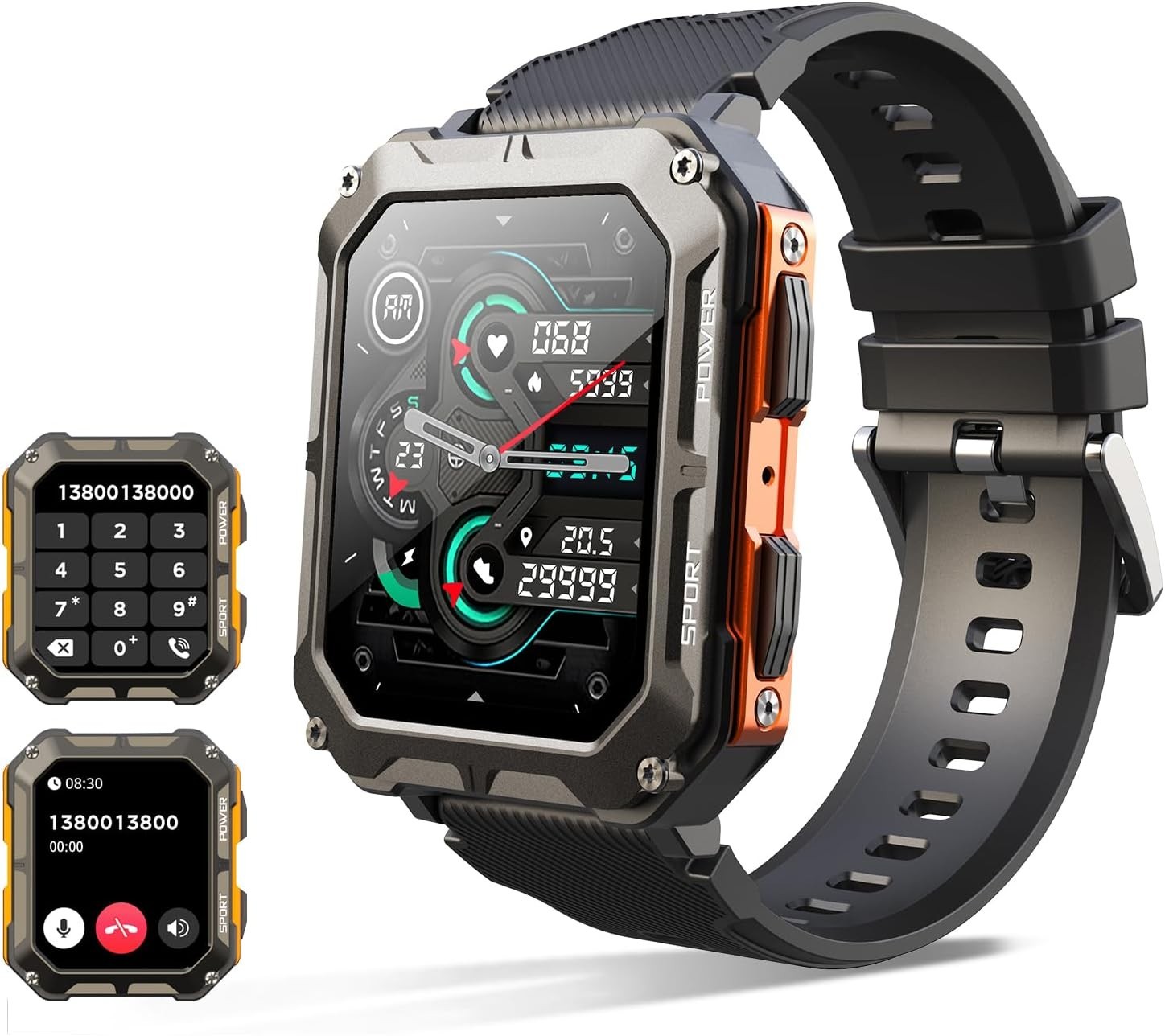 Military Smart Watch for Men (Call Receive/Dial) Rugged Tactical Fitness Tracker