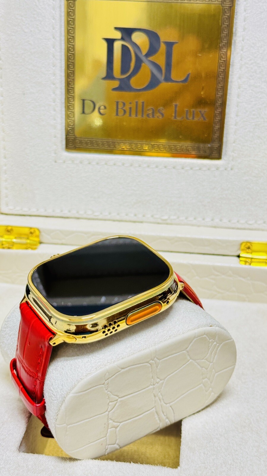 24k Gold Plated Apple Watch ULTRA 3 49mm Red Leather Band 24k Gold Buckle