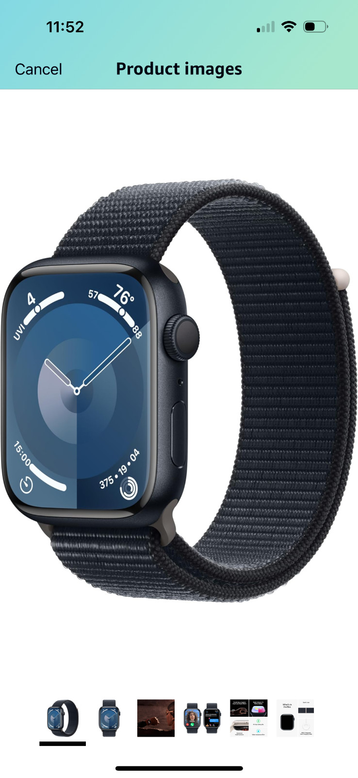 Apple Watch Series 9 45mm Aluminum Case with Sport Loop – Midnight, One Size…