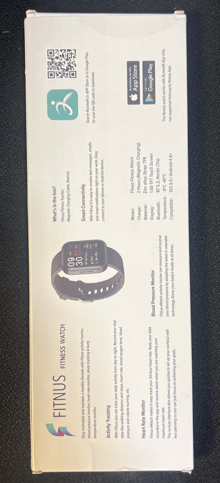 FITNUS Smart Watch Fitness Tracker 5.2 Connectivity- New-In-Box- Free Shipping!