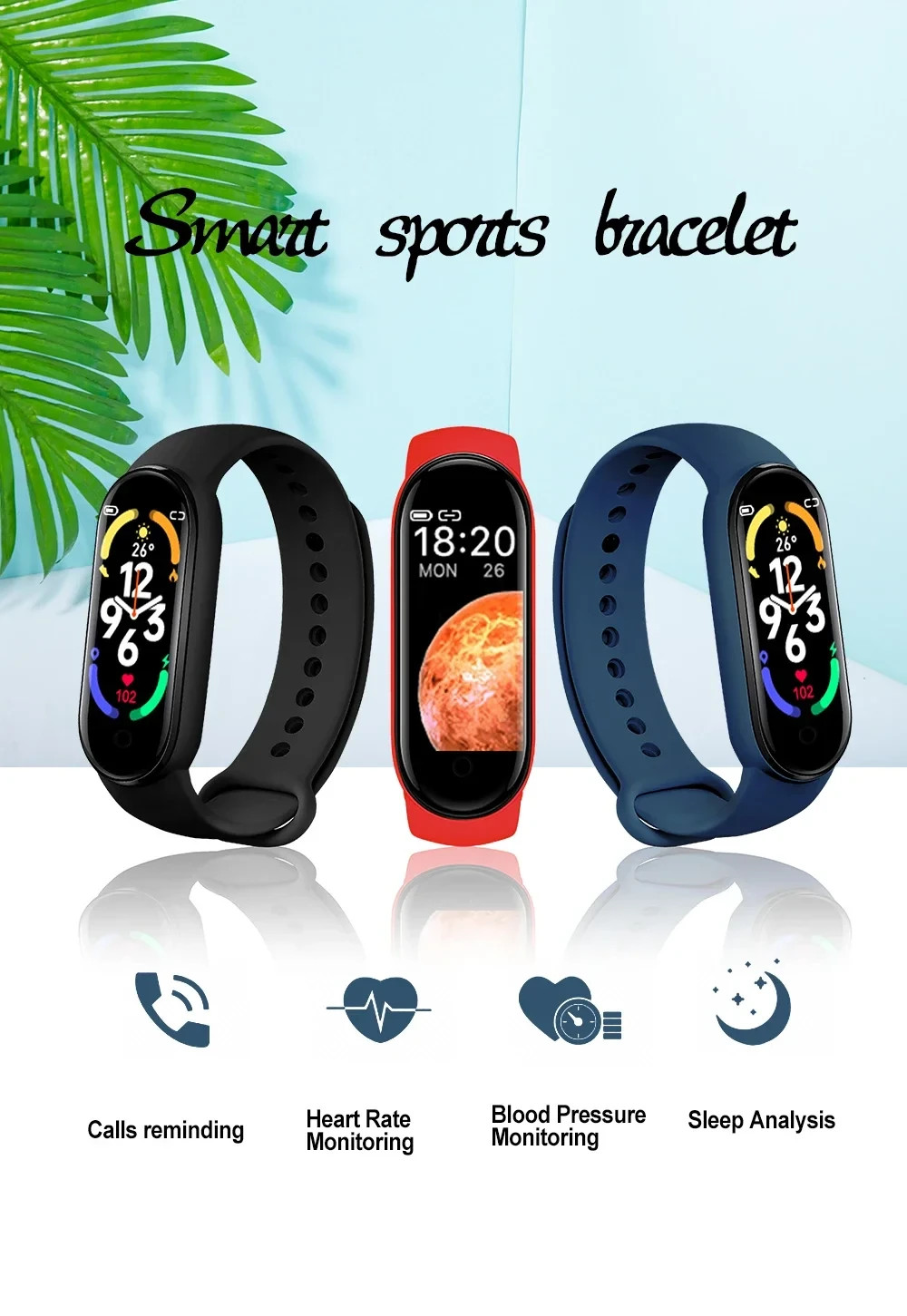 10pcs/lot ups free ship M7 Smart Band Watch Silicone Heart Rate Smart Band