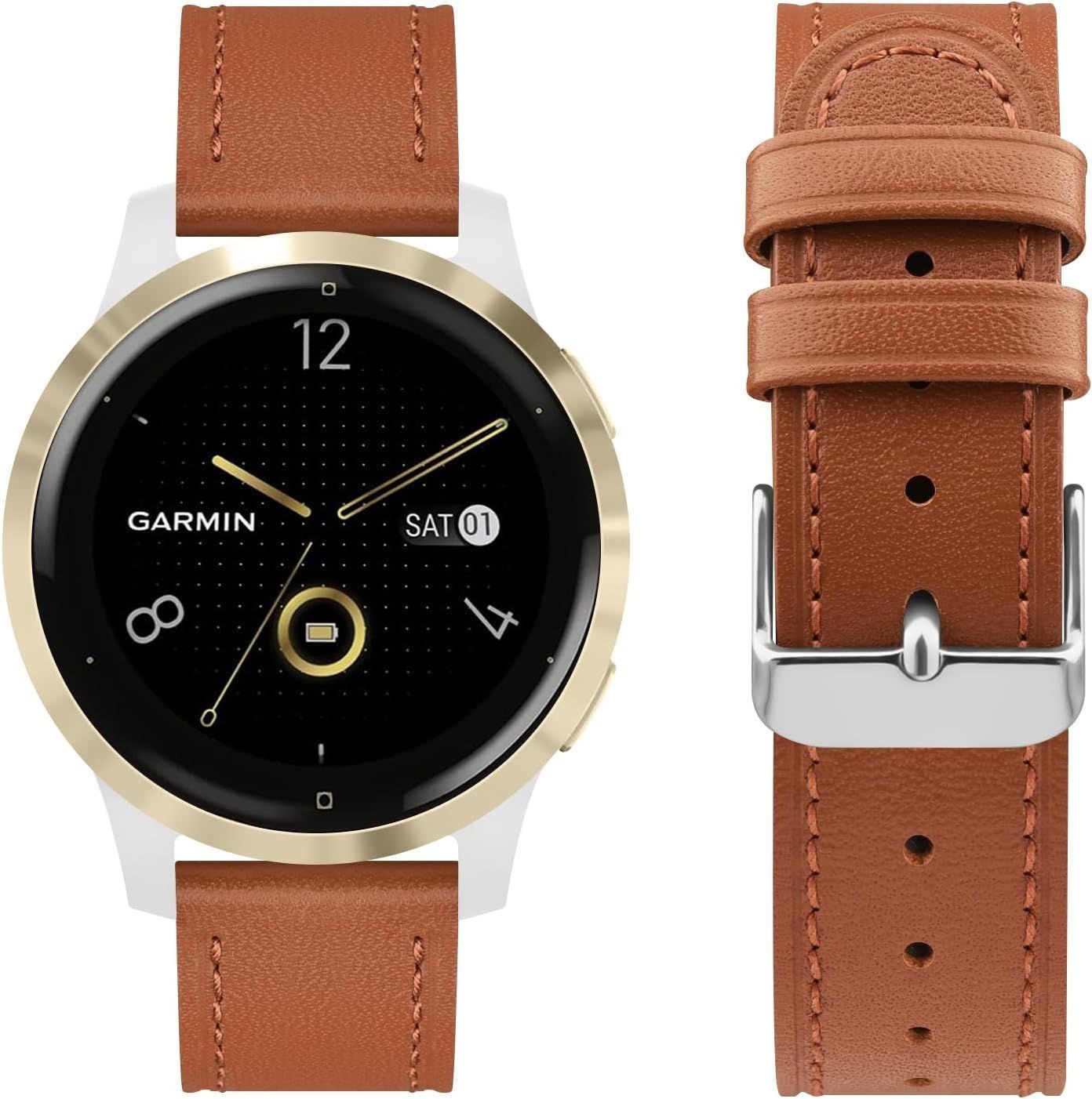 18mm Leather Strap Compatible with Garmin Venu 3S/Vivoactive 4S