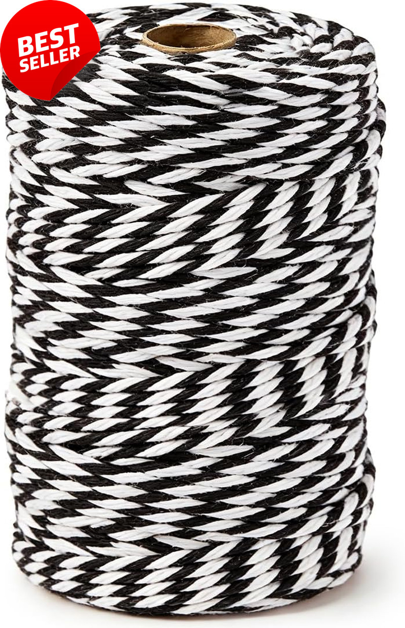 Black & White Cotton Twine 700ft – Bakers String for Crafts, Cooking, Gifts