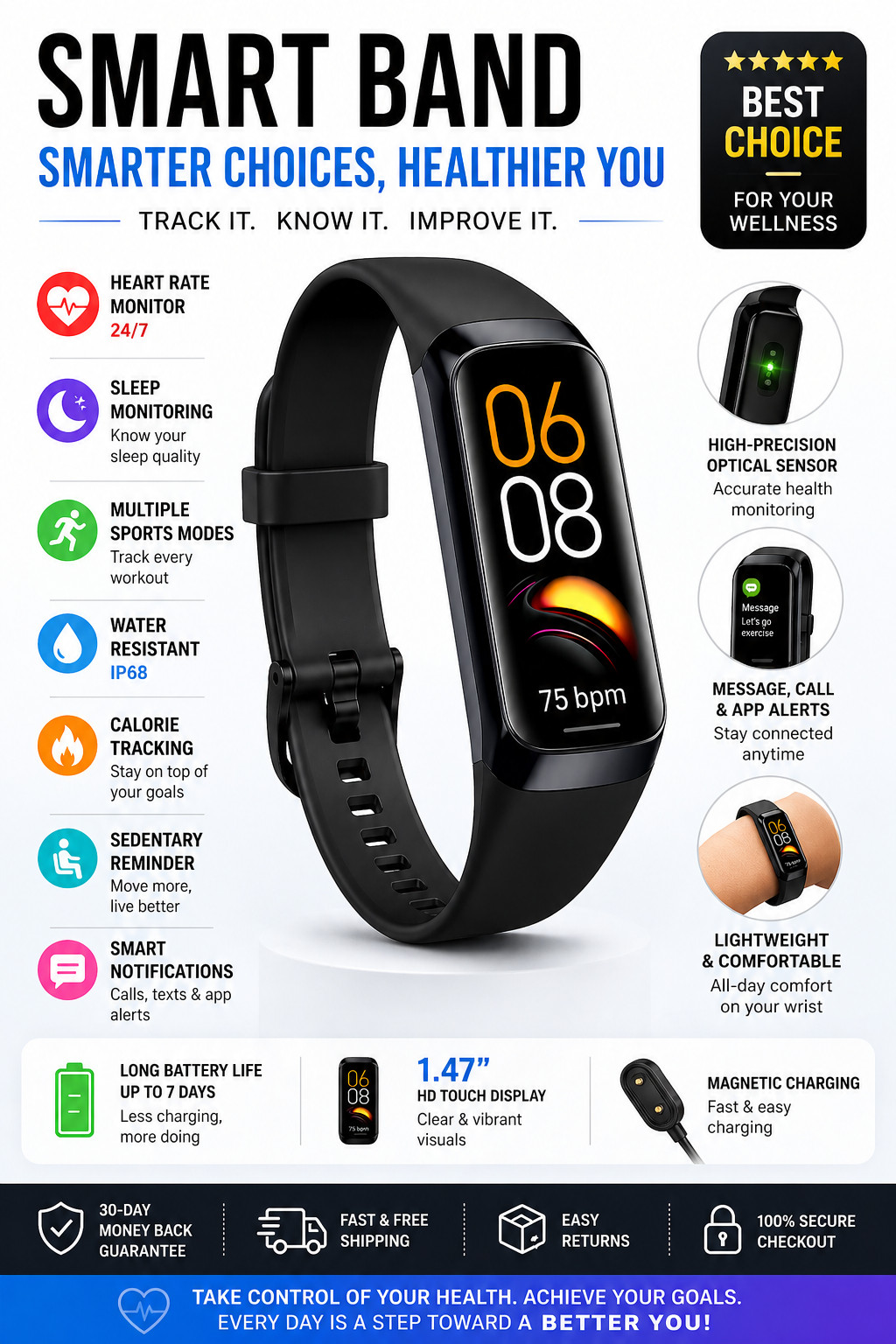 Vital Smart Watch and Fitness Tracker for Men/Women | Sleek Activity Tracker Hea