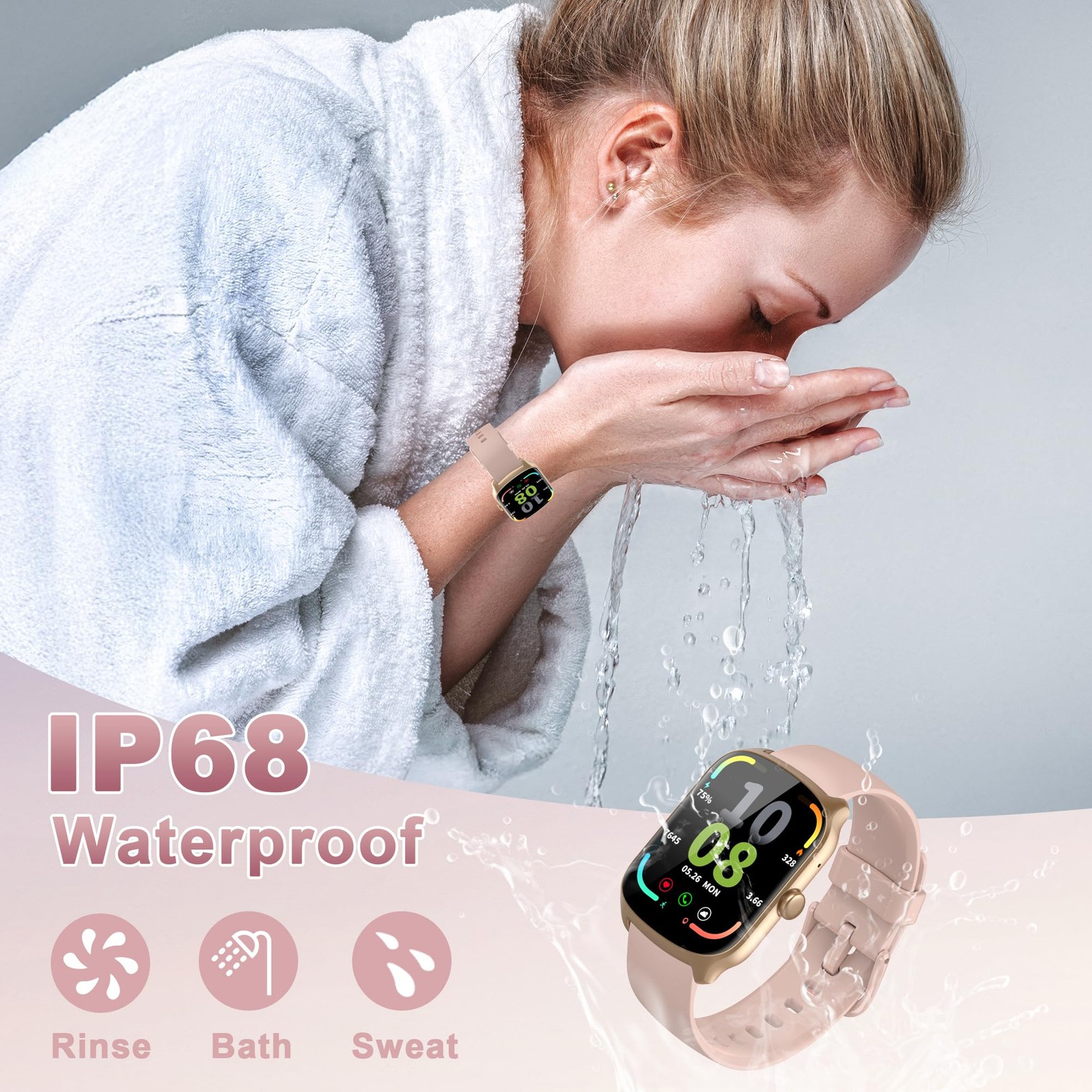 1.95” Reloj Inteligente Bluetooth Rose Para Mujer Compatible Con Iphone Android