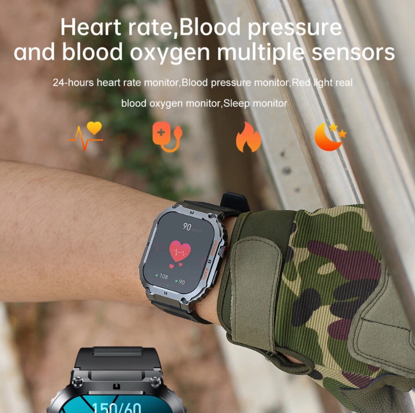 Tactical Smartwatch Fitness Tracker Call Text for Sony Xperia 1 IV Waterproof