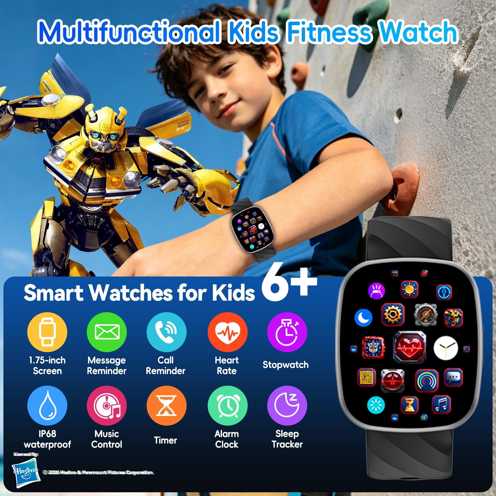 Transformers Kids Smart Watch for Boys and Girls,1.78″ HD Touchscreen Fitness…