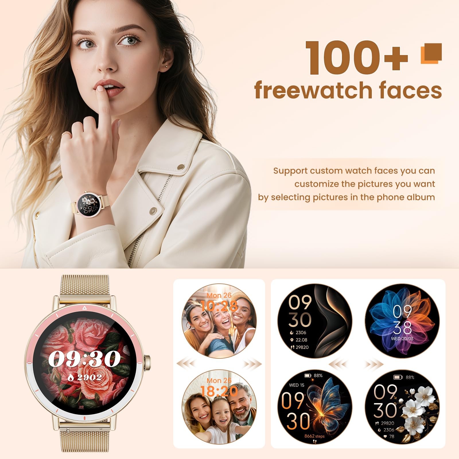 Smart Watch Women Android iPhone Fitness Tracker Call Heart Rate SpO2 IP68