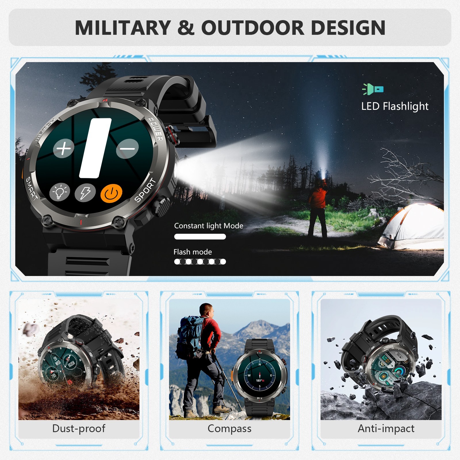 Military Smart Watch Men (Call Receive/Dial) Rugged Tactical Fitness Tracker US