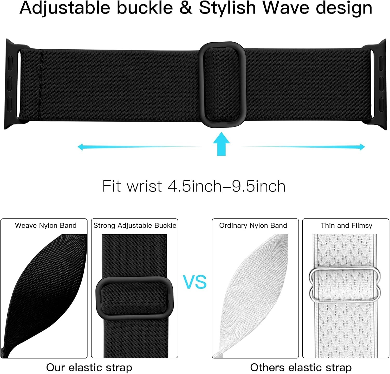 Braided Strap Compatible with Apple Watch Series 7 44mm Stretchy Nylon