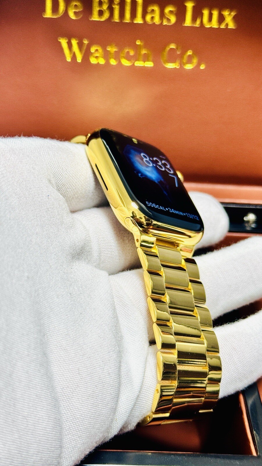 Custom 24K Gold Plated 45MM Apple Watch SERIES 7 Stainless Steel Polished Band