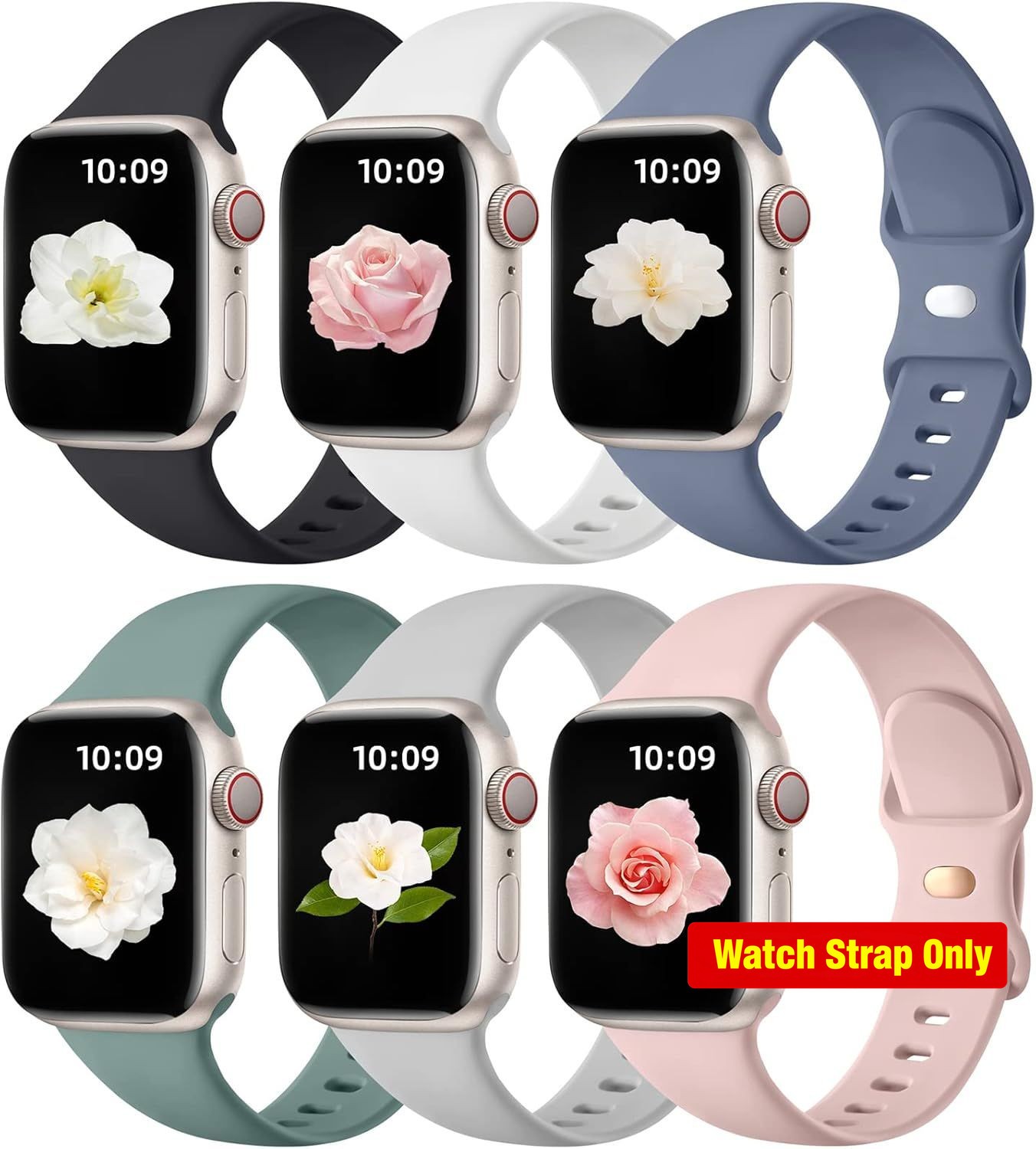 6-Pack Silicone Sport Bands for Apple Watch Series 7, 38mm 40mm – Soft Straps