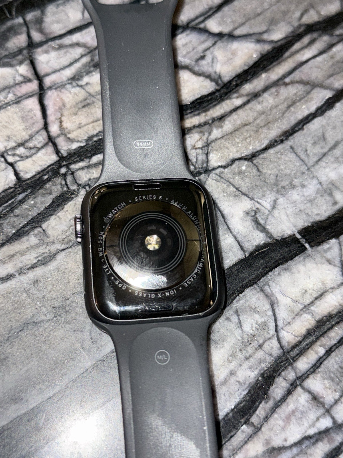 Apple Watch Series 5 44mm Black Aluminum Case, Black Silicone Band GPS 32GB