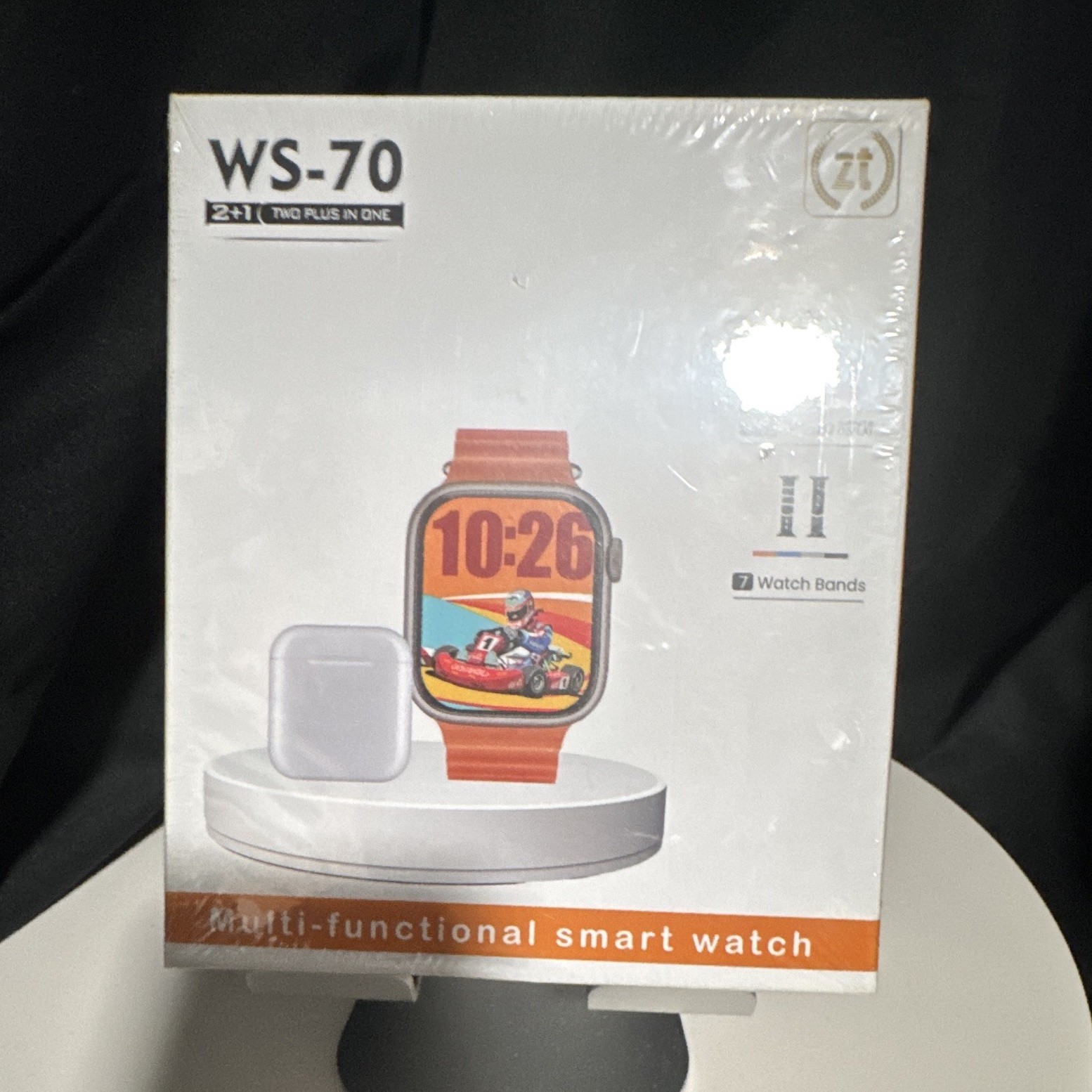 ZT WS-70 Smart Watch 49mm Silver Metal Case Orange Silicone Band 4GB HR