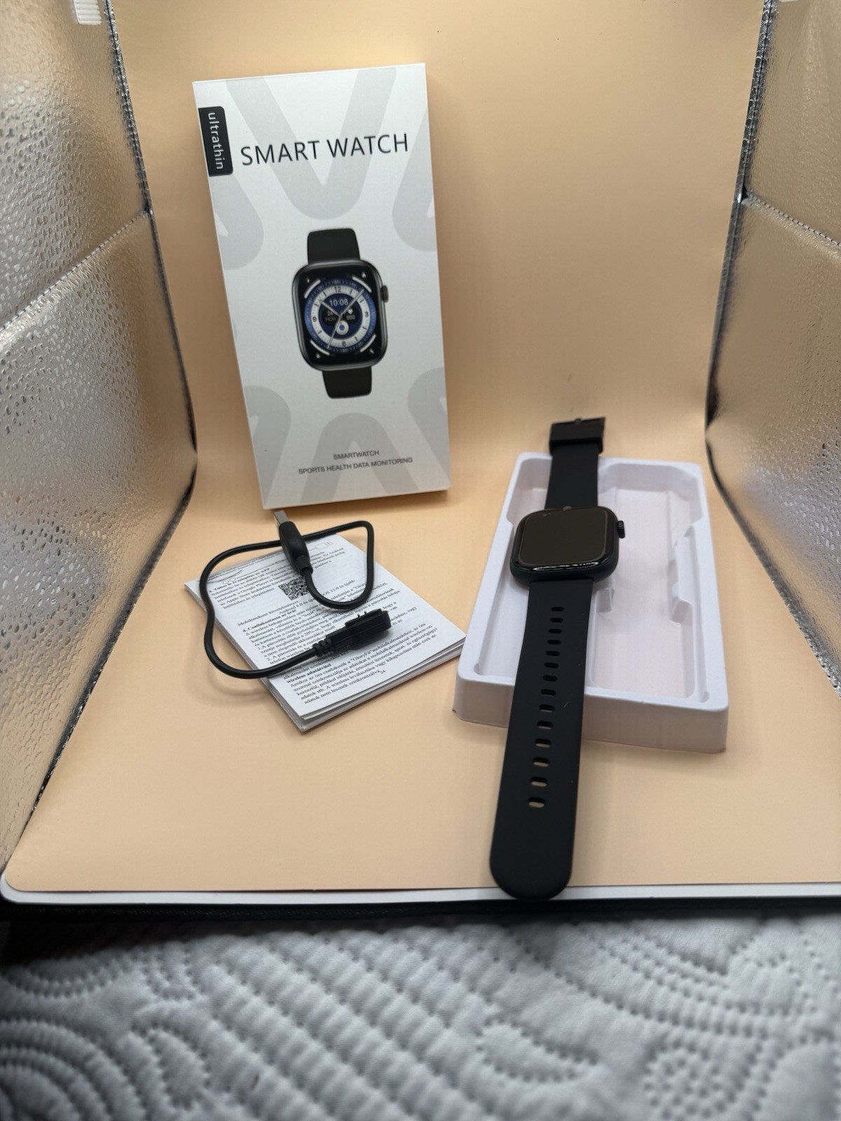 Ultrathin Smart Watch 42mm Black Silicone Band Touchscreen Unlocked Android iOS
