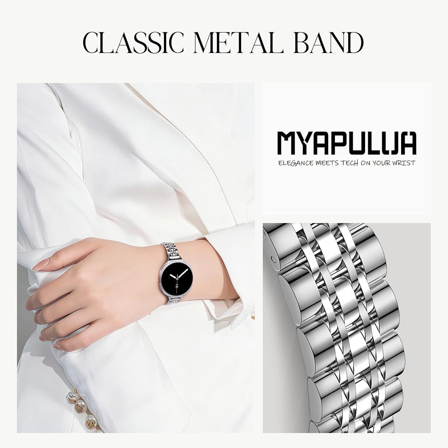 Sleek Stainless Steel Band for Samsung Galaxy Watch 8 40mm, Stylish Replacement
