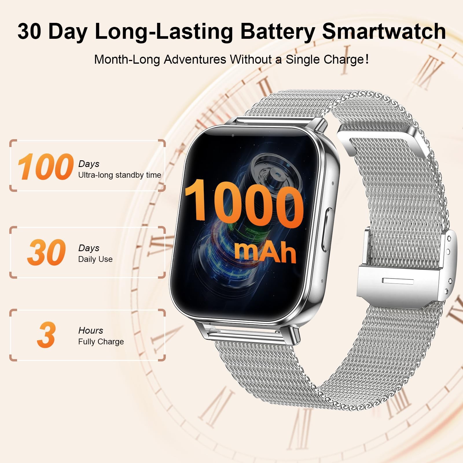 Smart Watches for Women,1000mAh Battery, with Android & iPhone, 1.83″ HD Smar…