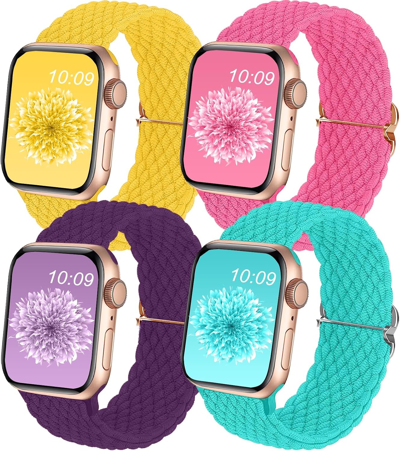 4 Pack Braided Solo Loop Strap Compatible with Apple Watch 38mm 40mm 41mm