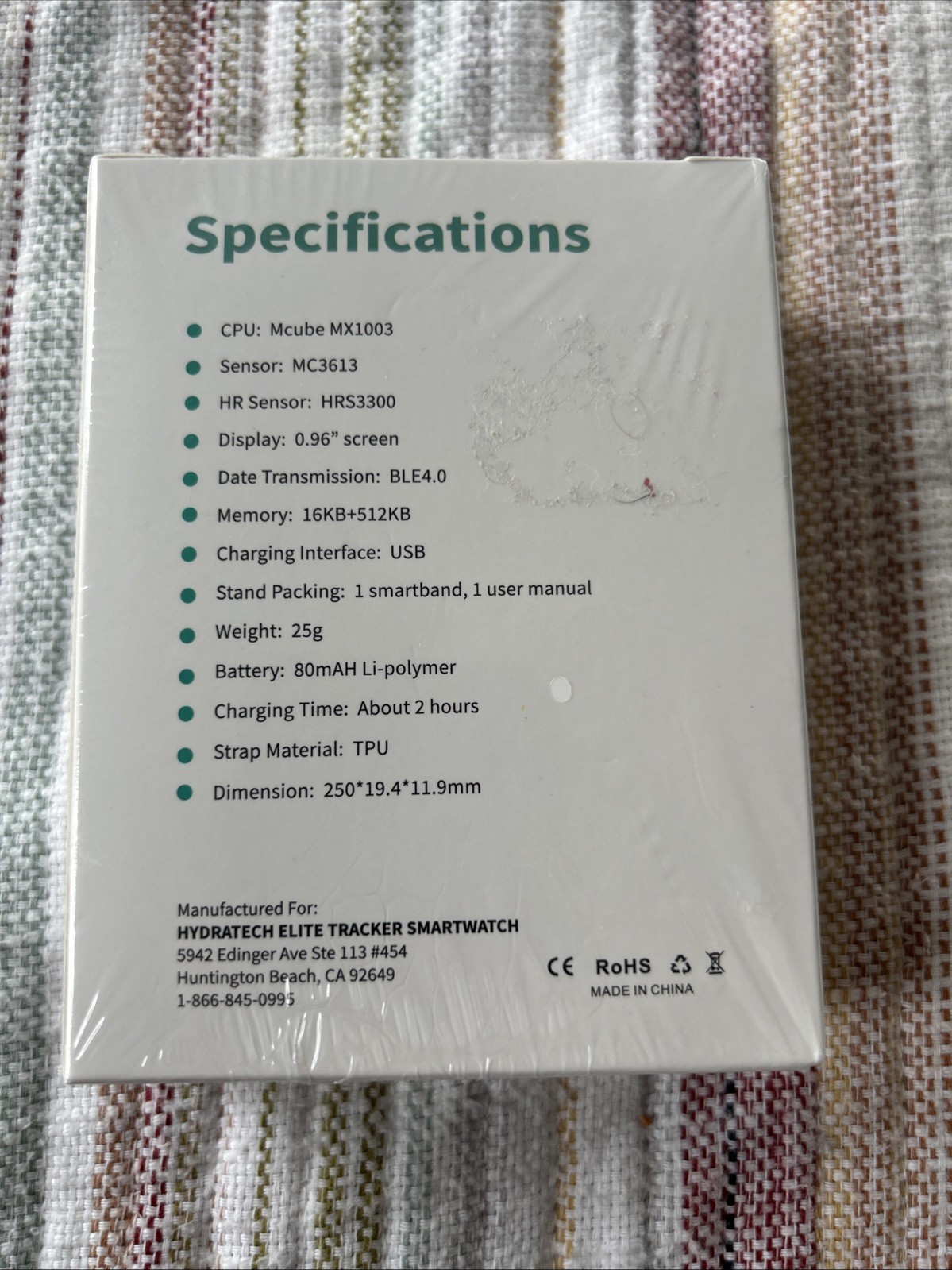 Hydratech Elite Tracker Smartwatch NEW/ Sealed box ID27