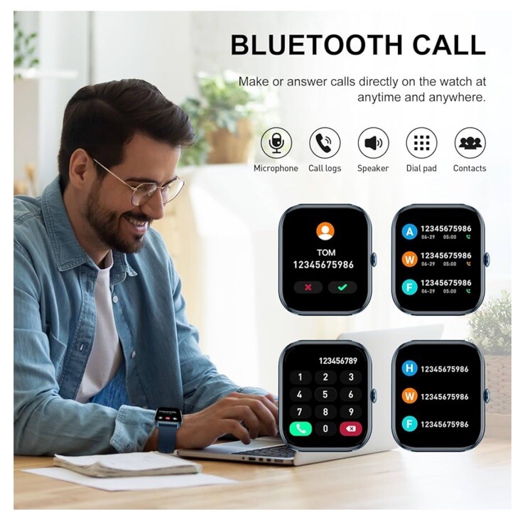 Smart Watch(Answer/Make Call), 1.85″ Smartwatch for Men IP68 Dark Blue