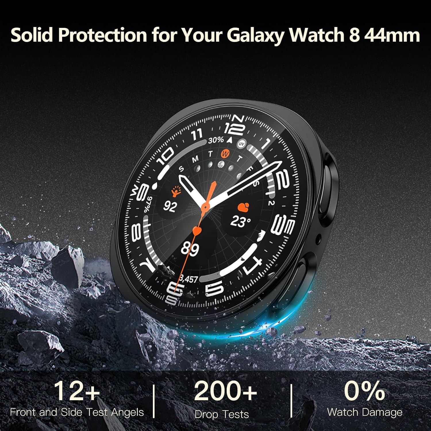2 Pack Case for Samsung Galaxy Watch 9 / 8 44mm with Tempered Glass, Matte Black
