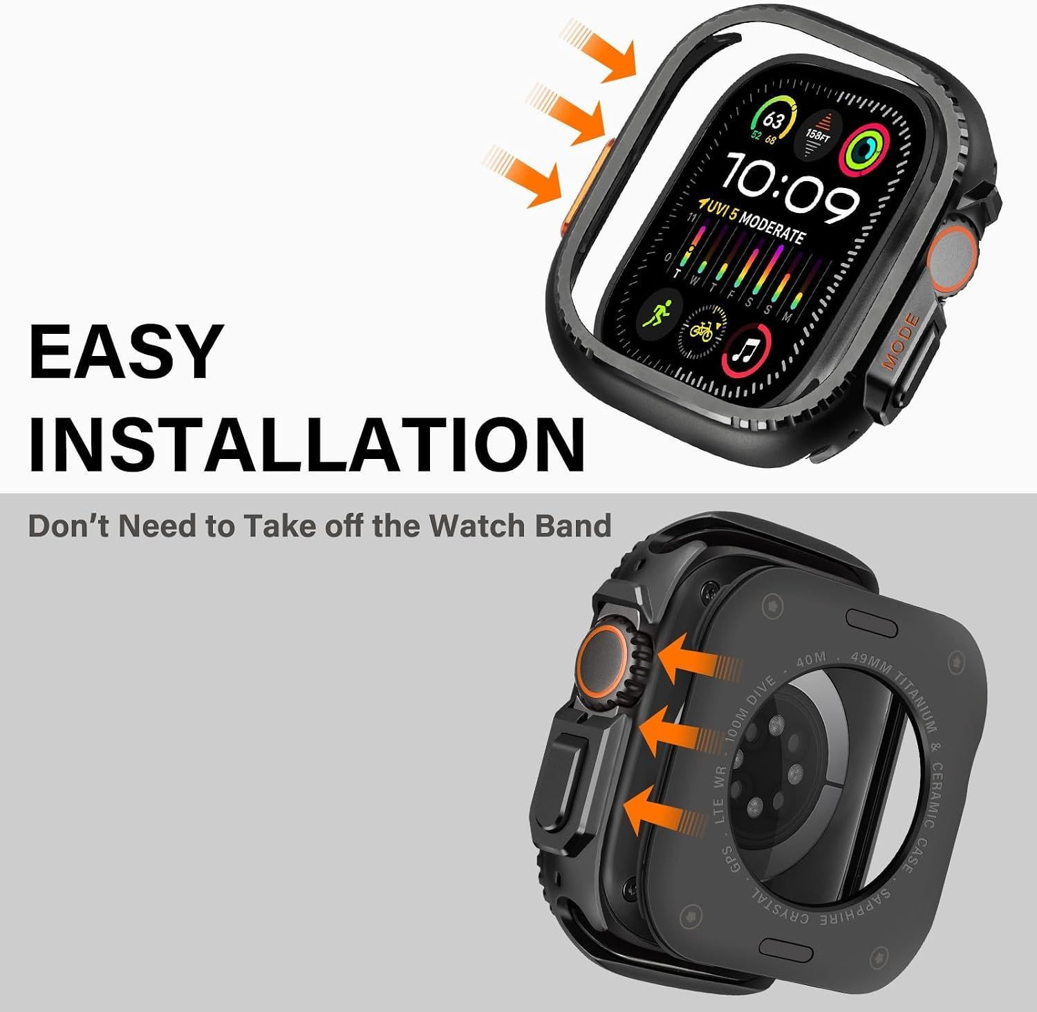 2 in 1 Metal Case for Apple Watch Ultra 49mm Rugged Shockproof Bumper Case