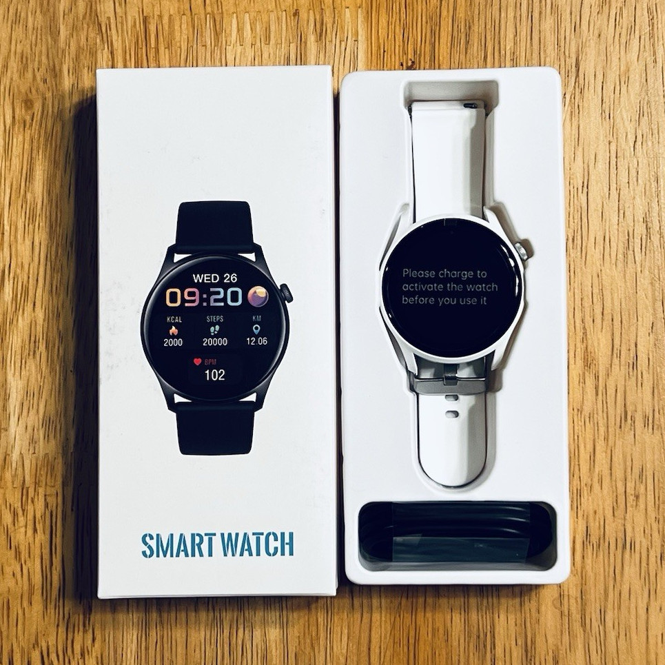 Smart Watch Silver Metal Case White Silicone Band HR Fitness