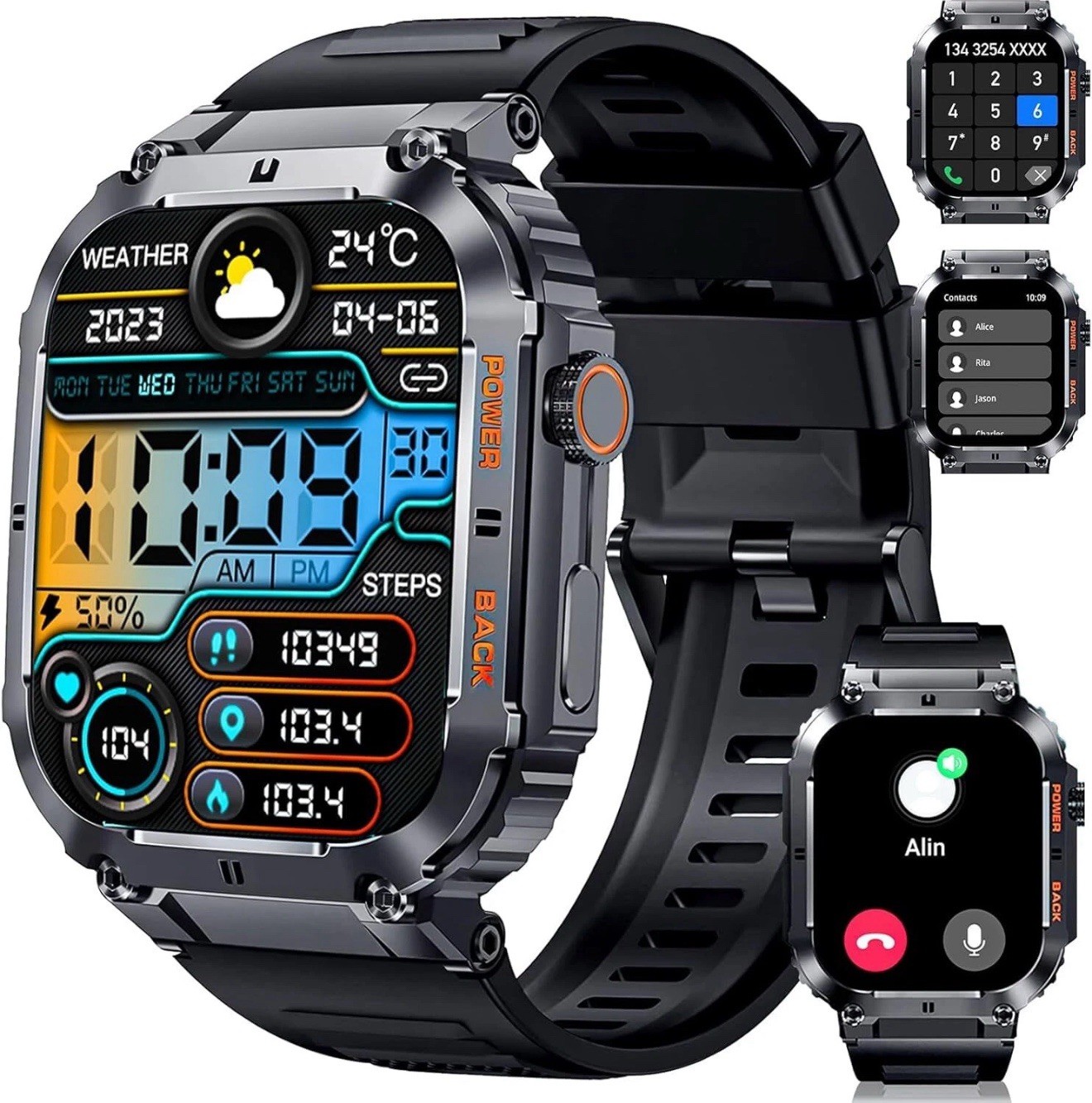 Tactical Smartwatch Fitness Tracker Call Text for Sony Xperia 1 IV Waterproof