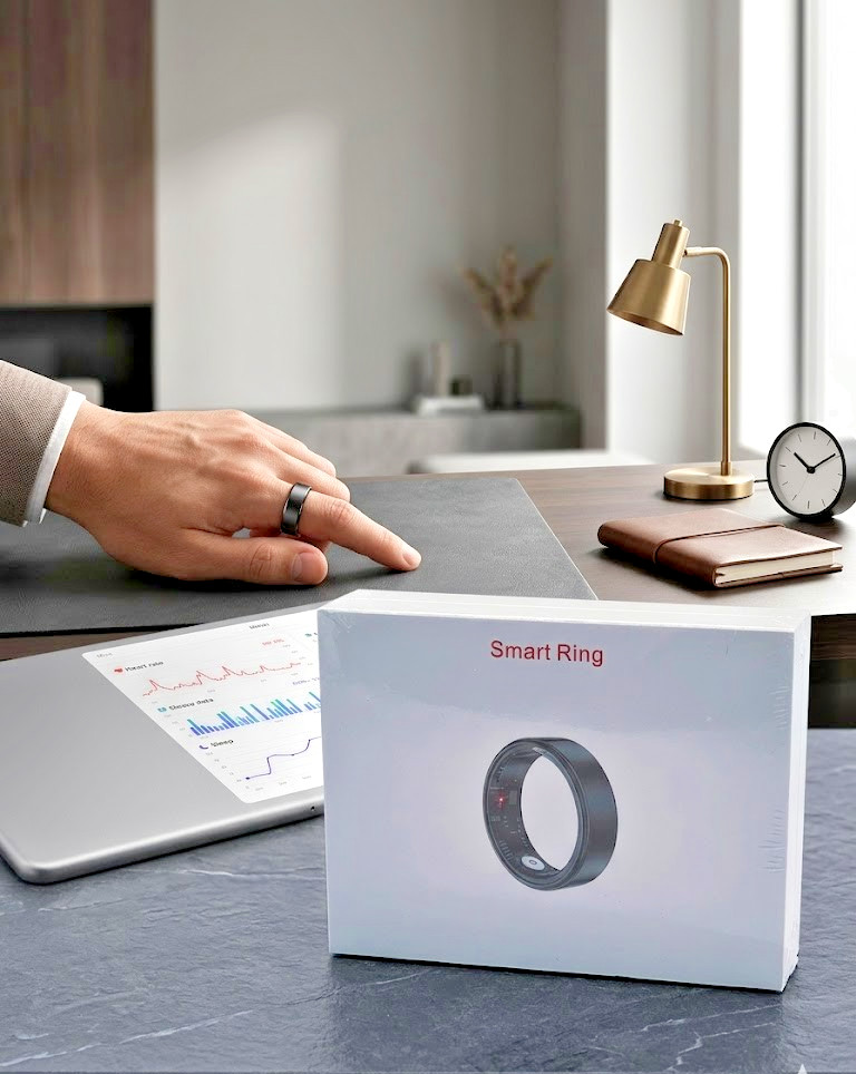 JRing Smart Ring Heart Rate Monitor Blood Oxygen Sleep Tracker Man Size 8 Black