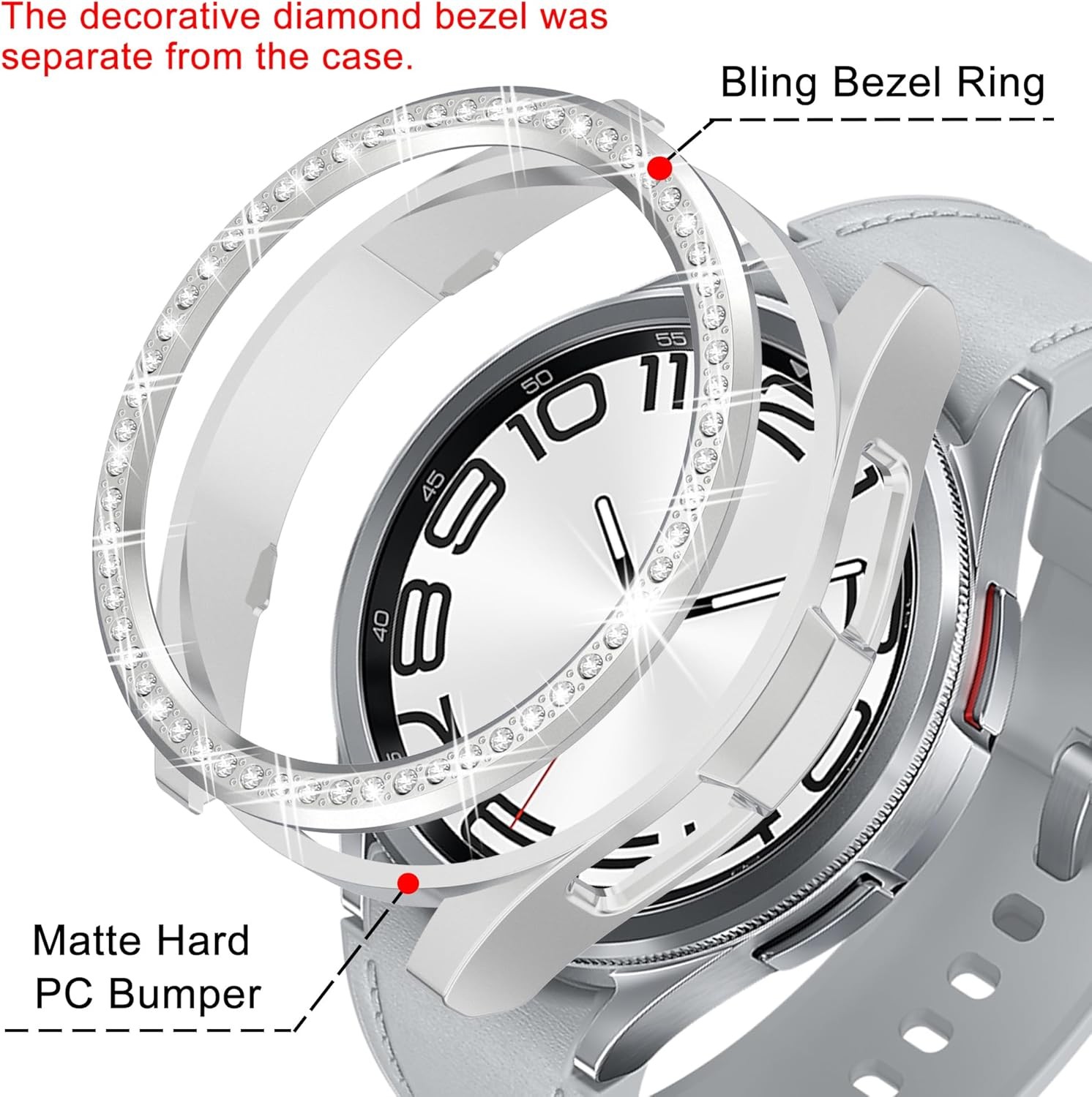 2 in 1 Bling Case for Samsung Galaxy Watch 6 Classic 47mm, PC Protective Bumper