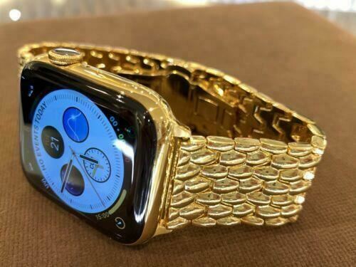 Custom 44mm Apple Watch Series 4 Stainless Steel 24K Gold Plated GPS+LTE