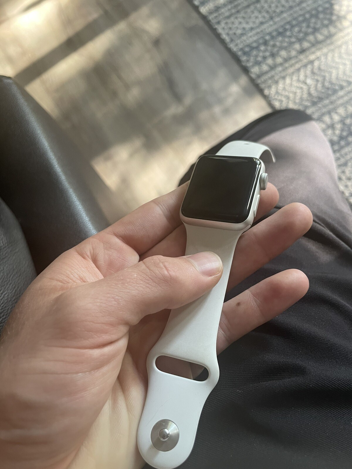 Apple Watch Series 3 38 mm Silver Aluminum Case White Sport Band Smartwatch -…