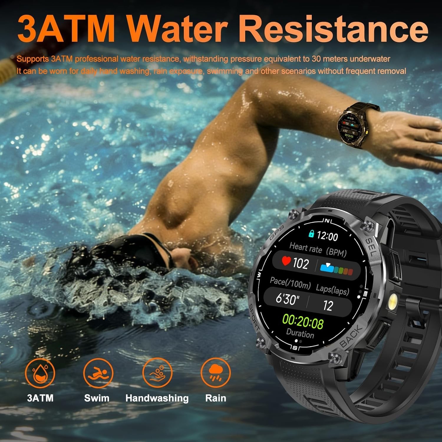 FESMEY Rugged Military GPS Smart Watch 1.43″ AMOLED Bluetooth Call – NIB