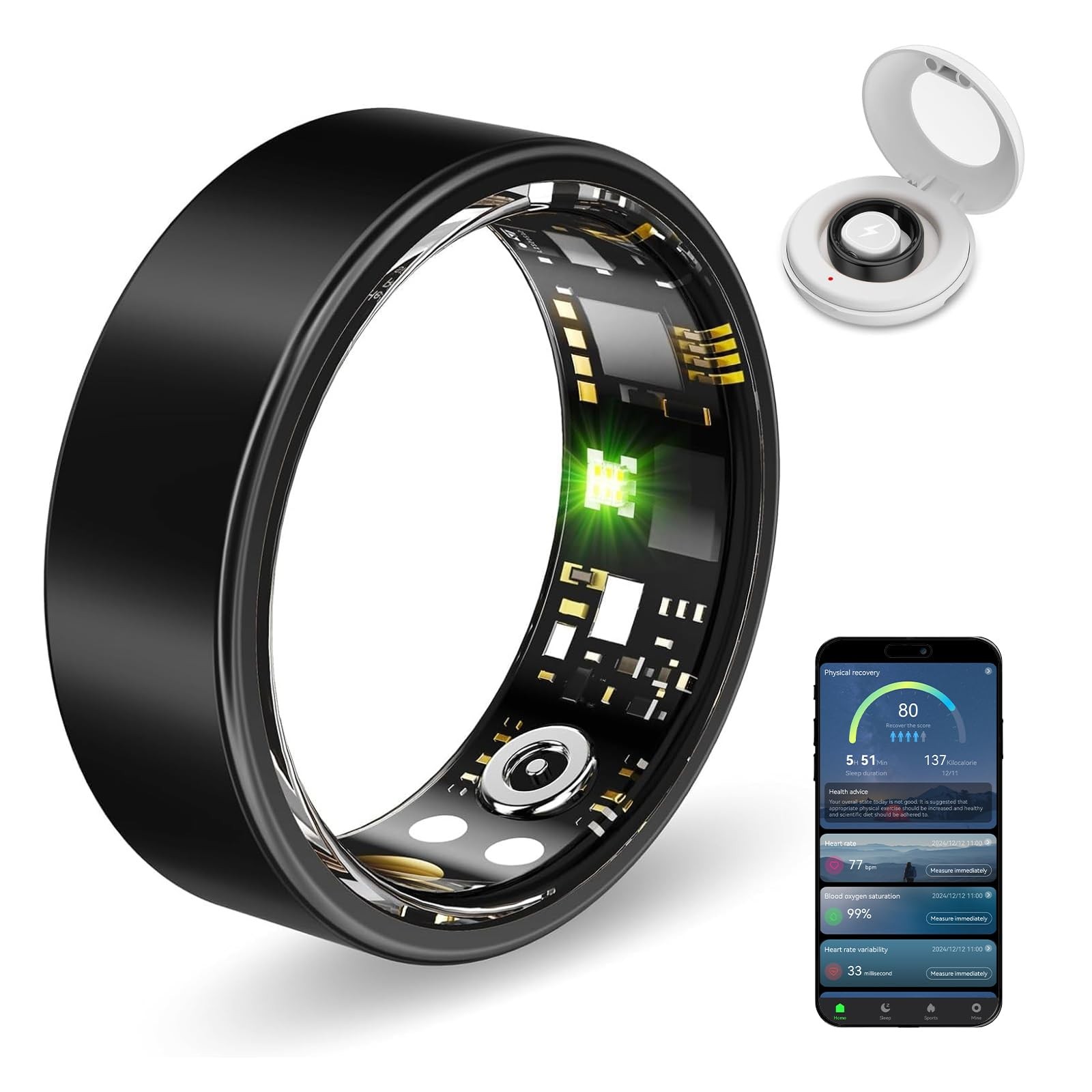 Smart Ring Health Tracker, Sleep&Exercise Monitor Heart Rate,Blood Oxygen,Fit…