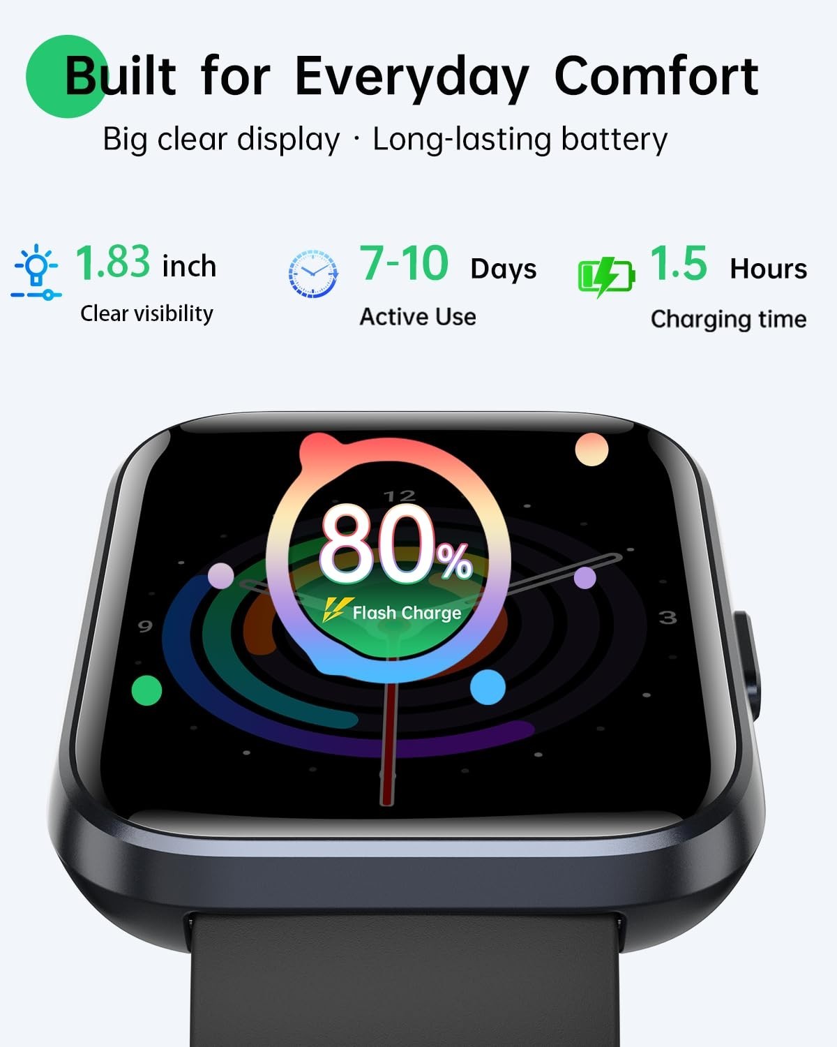 1.83″ HD Smart Watch for Android & iPhone, Fitness Tracker, Heart Rate Monitor,