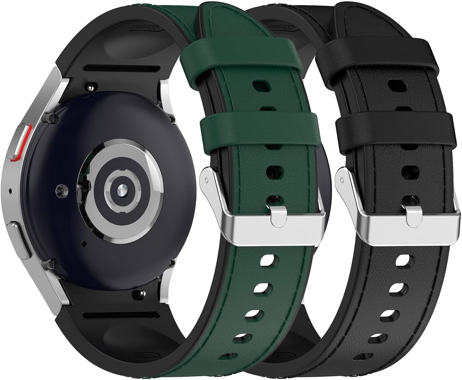 Silicone & Leather Design Band for Galaxy Watch 7/6 40mm 44mm 45mm, No Gap Clasp