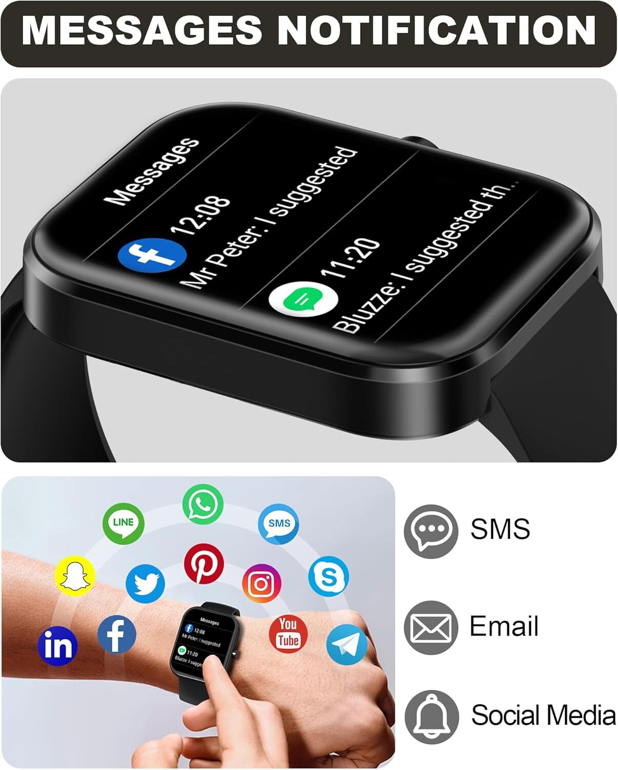 Smart Watch for Men Women(Answer/Make Call)-1.91″ HD Fitness BLACK