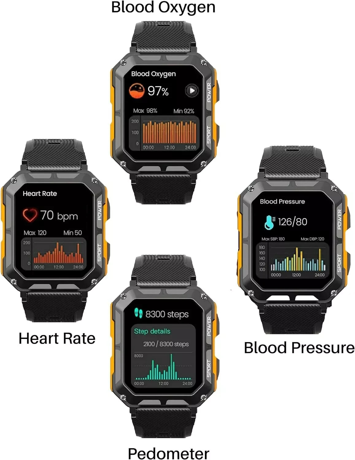 2024 New Blood Pressure Smart Watch Men Military Fitness Tracker Wristwatch