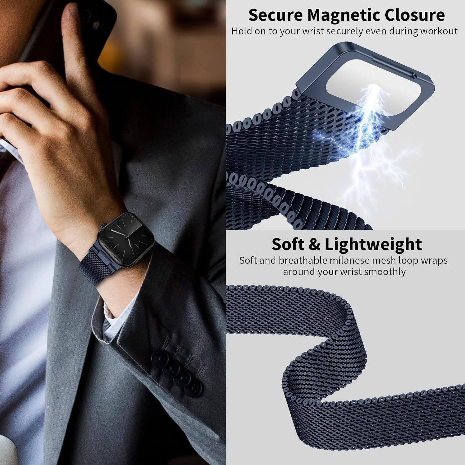 Only Case For Apple Watch 49mm 46mm 45mm 44mm Metal Milanese Loop Dark Blue
