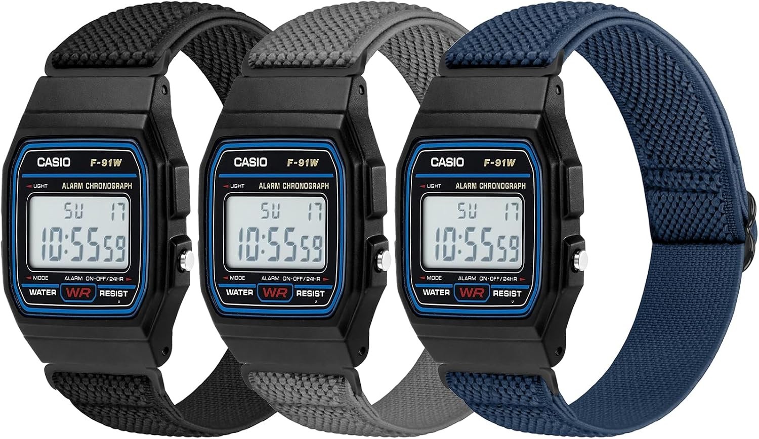 3-Pack Adjustable Nylon Case for Casio F-91W/F-84/F-94/F-105/F-108/W-800H