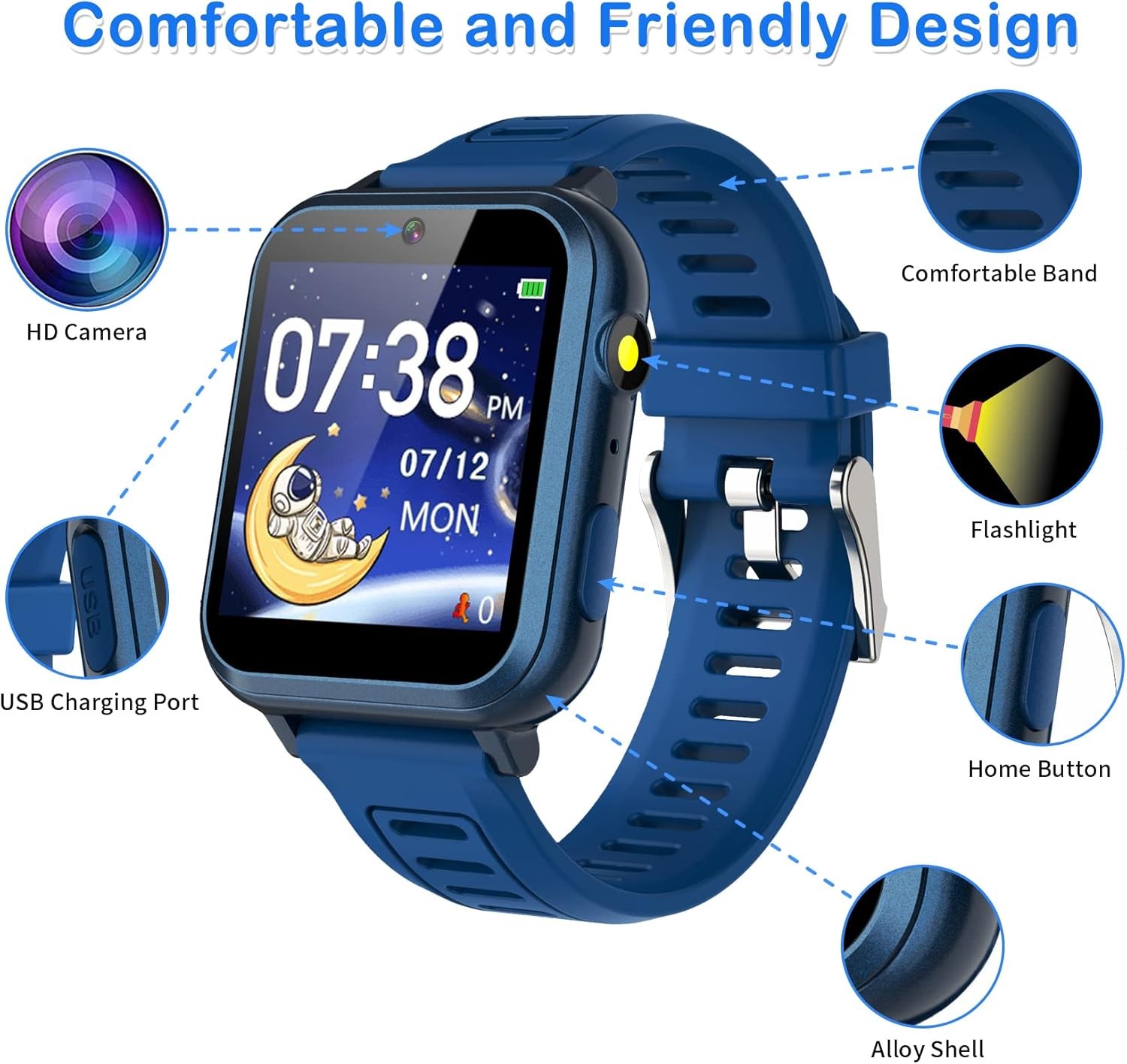 Smart Watch for Kids with 39 Games Alarm Clock, Touchscreen, Calendaring Camera