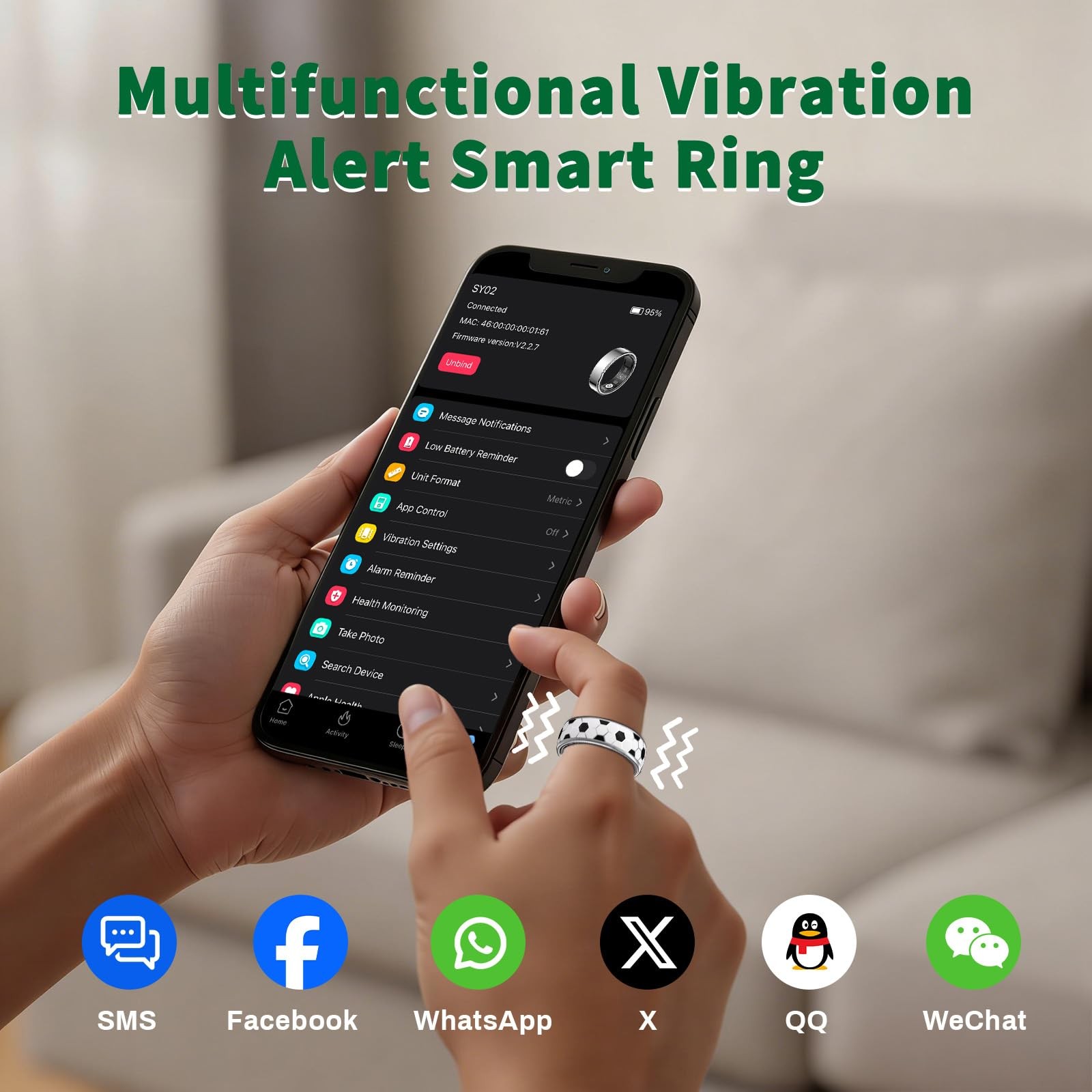 Soccer Pattern Smart Ring for Men Women, Fitness Tracker Ring– HR, SpO2, Slee…