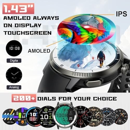 GPS Smartwatch for Men & Women, 1.43″ AMOLED Display, Fitness Tracker, 170+ Mode