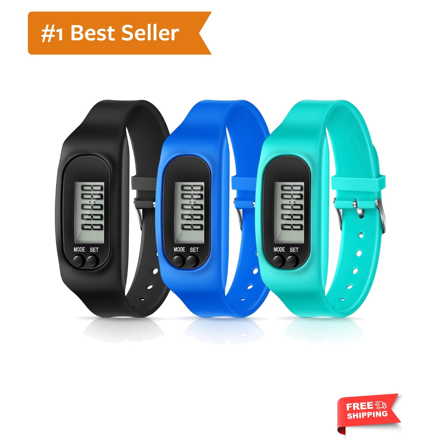 Silicone Fitness Tracker Watch 3 Pcs Walking Running Pedometer Calorie Burnin…