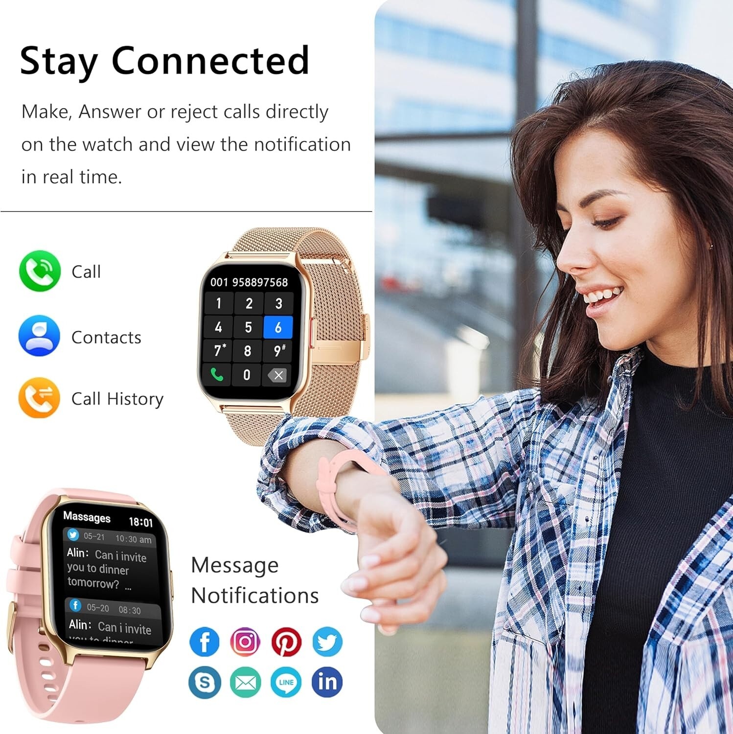 Reloj Inteligente Para iPhone Android De Mujer Smart Watch Pantalla Táct NEW US.