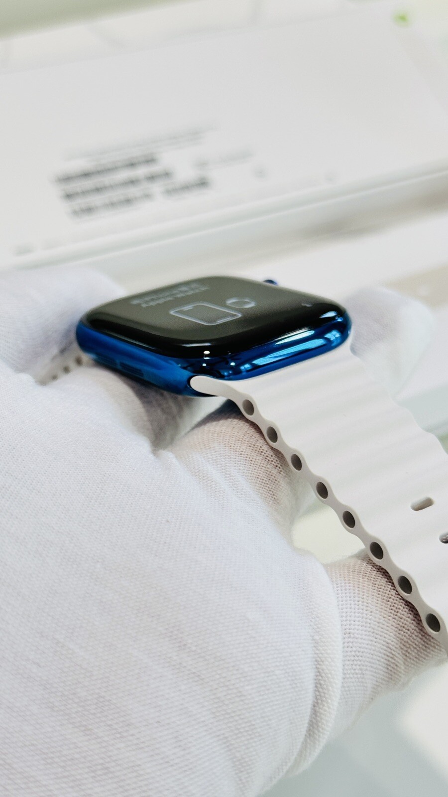 Custom Anodized Polished Blue Gold 46MM Apple Watch SERIES 10 White Ocean Band
