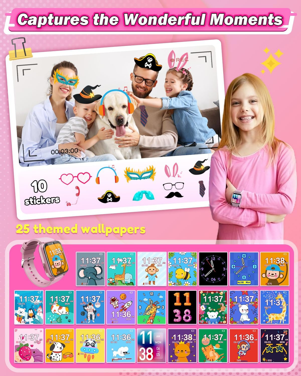 Reloj Inteligente Niñas Pantalla Táctil Cámara Juegos Música Regalo 5 a 10 Años